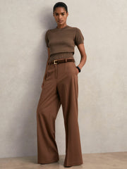 Reiss | Cotton And Wool Crew-Neck Top in Brown