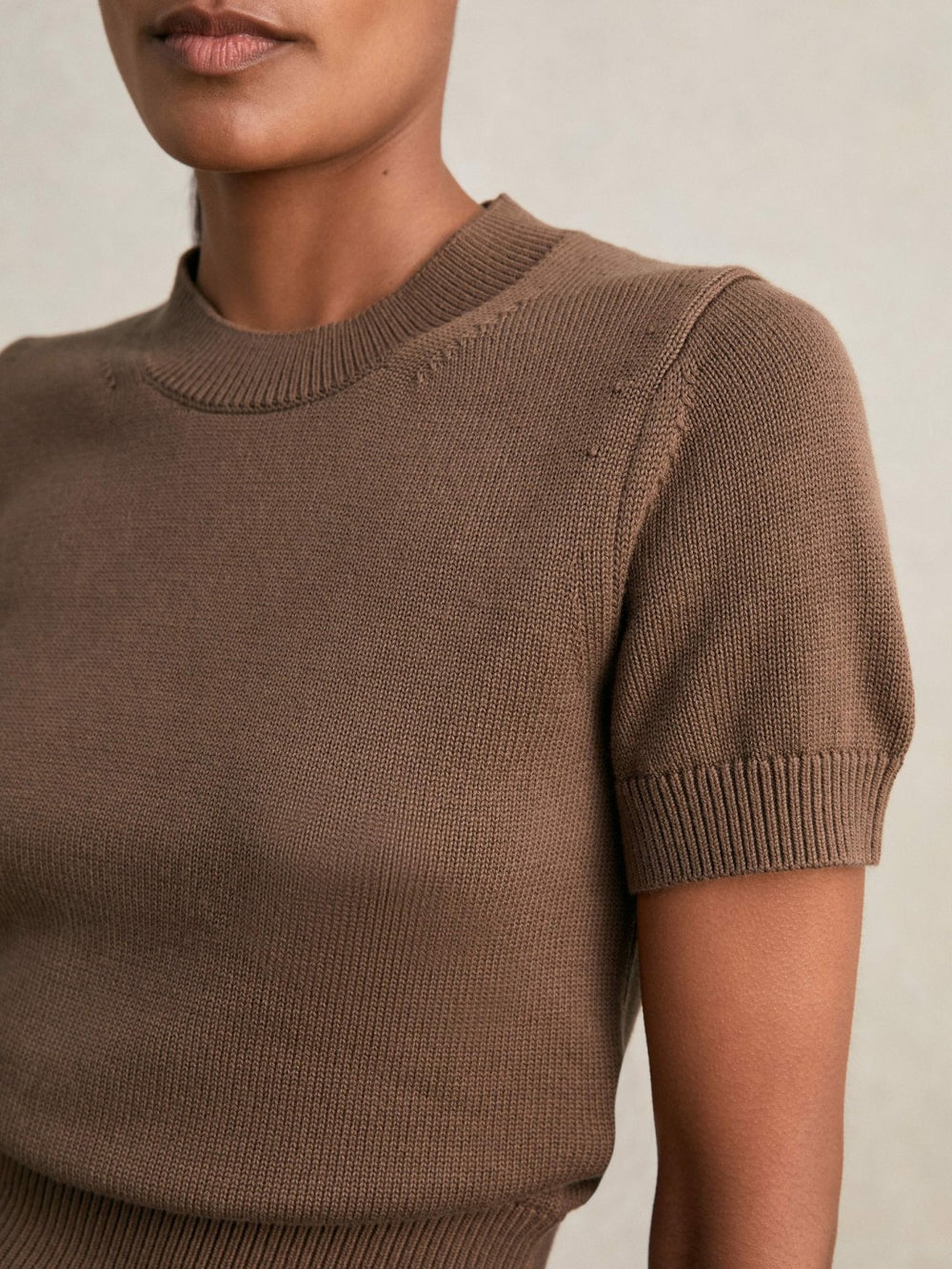 Reiss | Cotton And Wool Crew-Neck Top in Brown