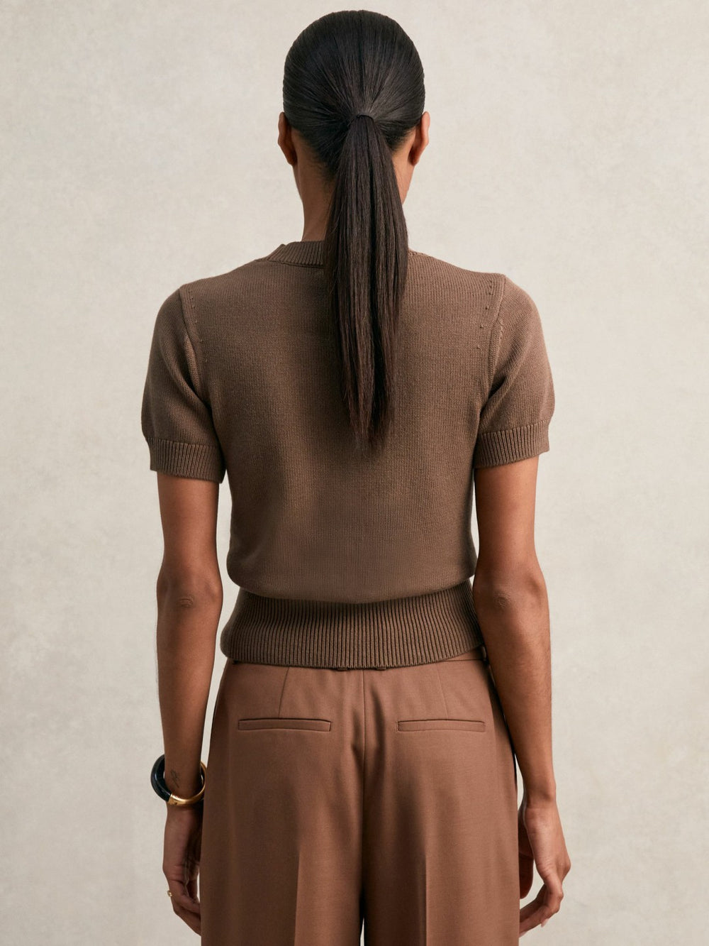 Reiss | Cotton And Wool Crew-Neck Top in Brown