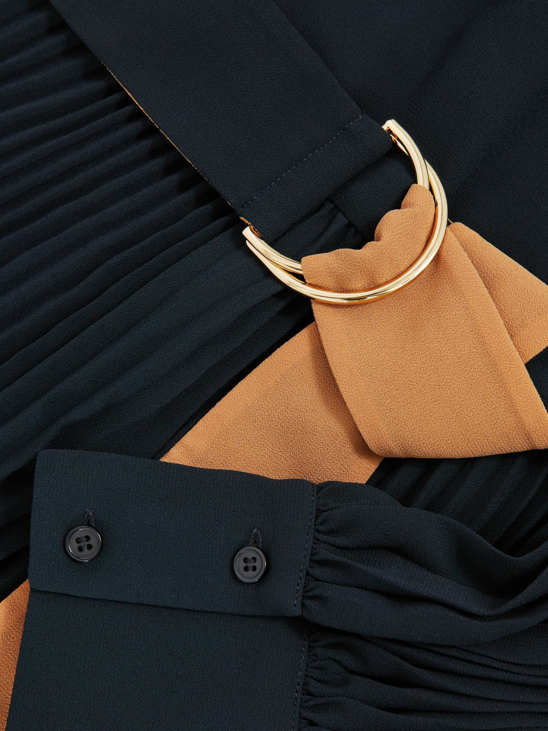 Reiss | Colour-Block Pleated Midi Dress in Navy/Camel