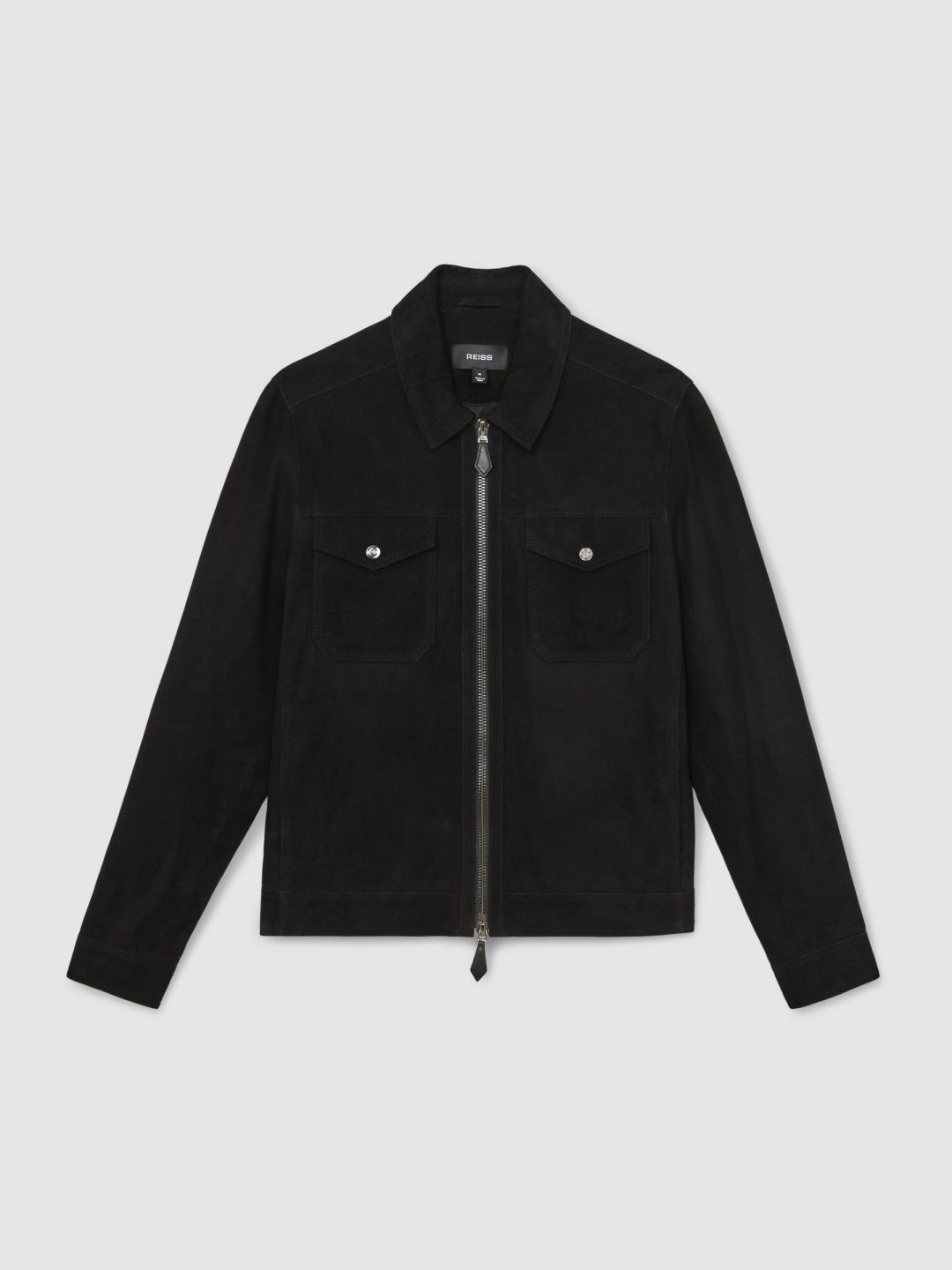 Reiss | Suede Zip Through Jacket in Black