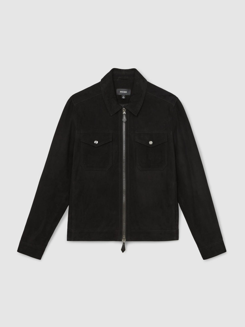Reiss | Suede Zip Through Jacket in Black