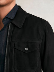 Reiss | Suede Zip Through Jacket in Black