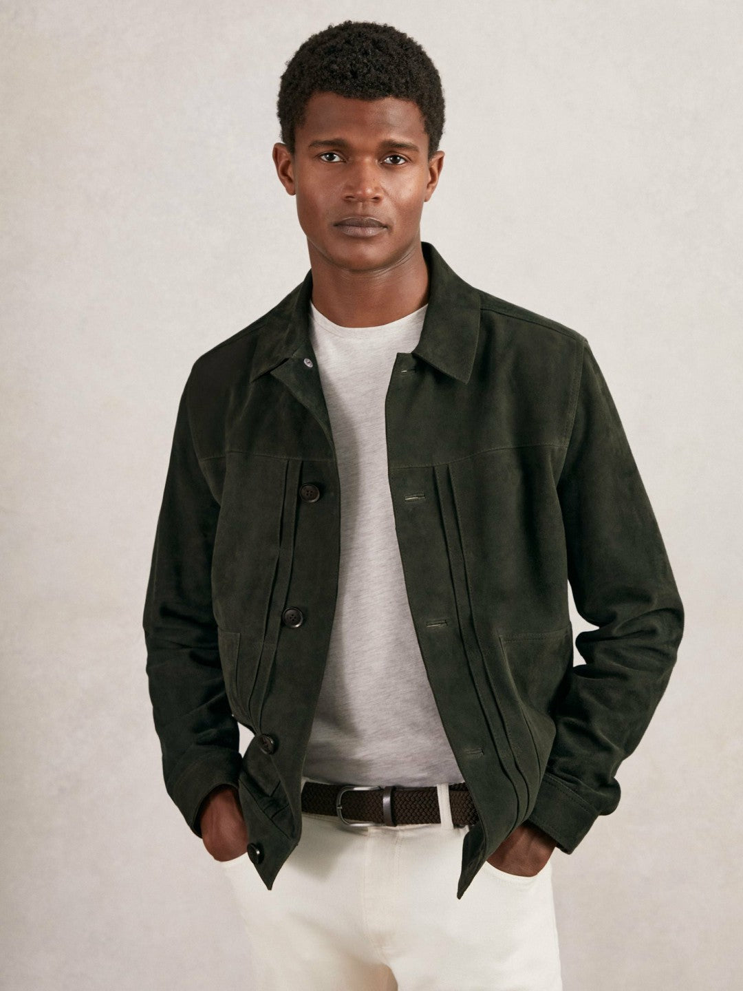 Reiss | Suede Worker Jacket in Dark Green