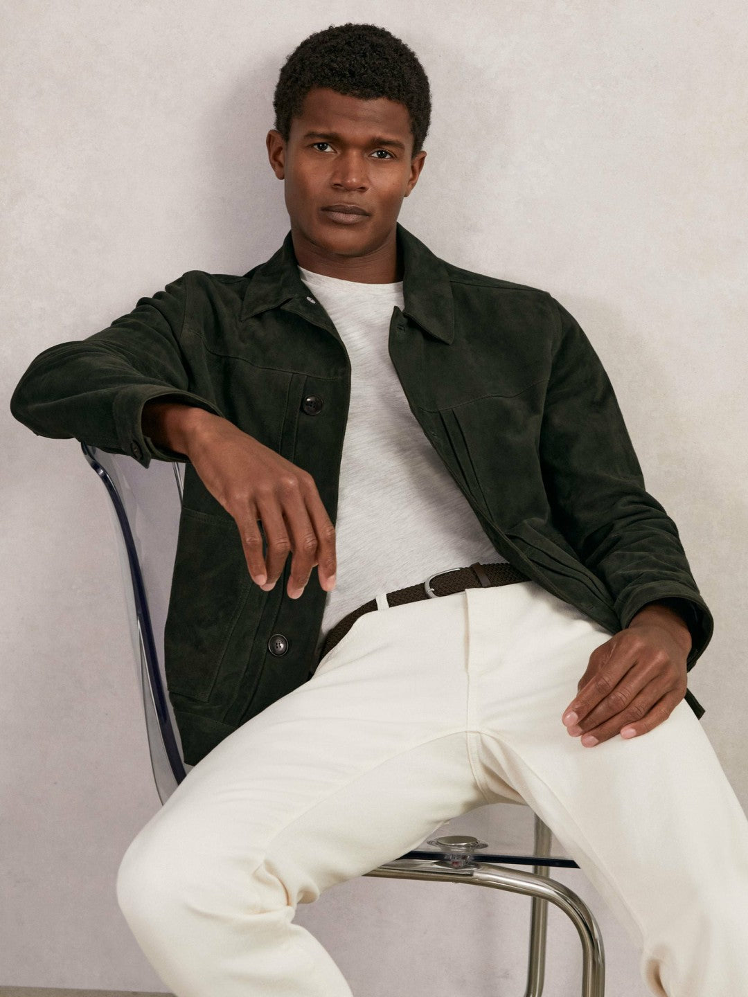 Reiss | Suede Worker Jacket in Dark Green