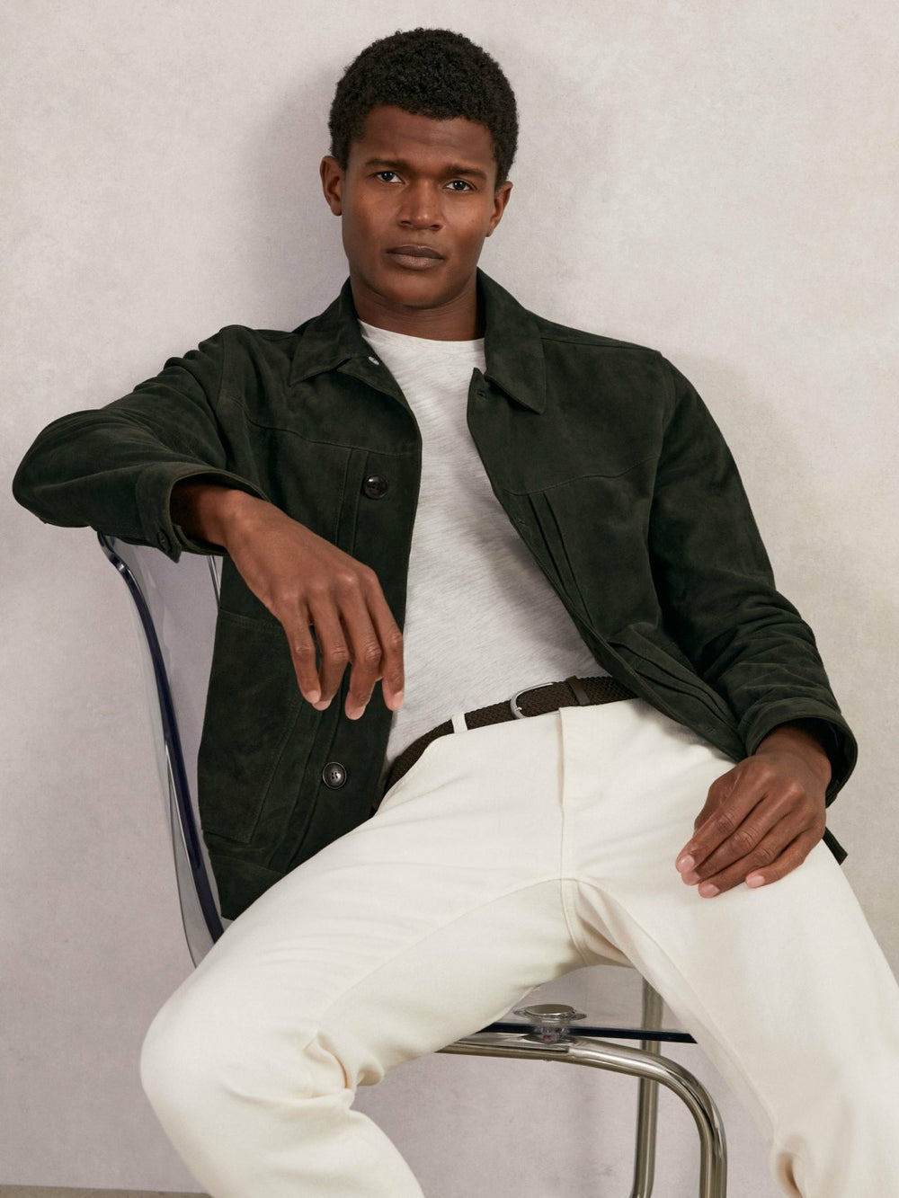 Reiss | Suede Worker Jacket in Dark Green