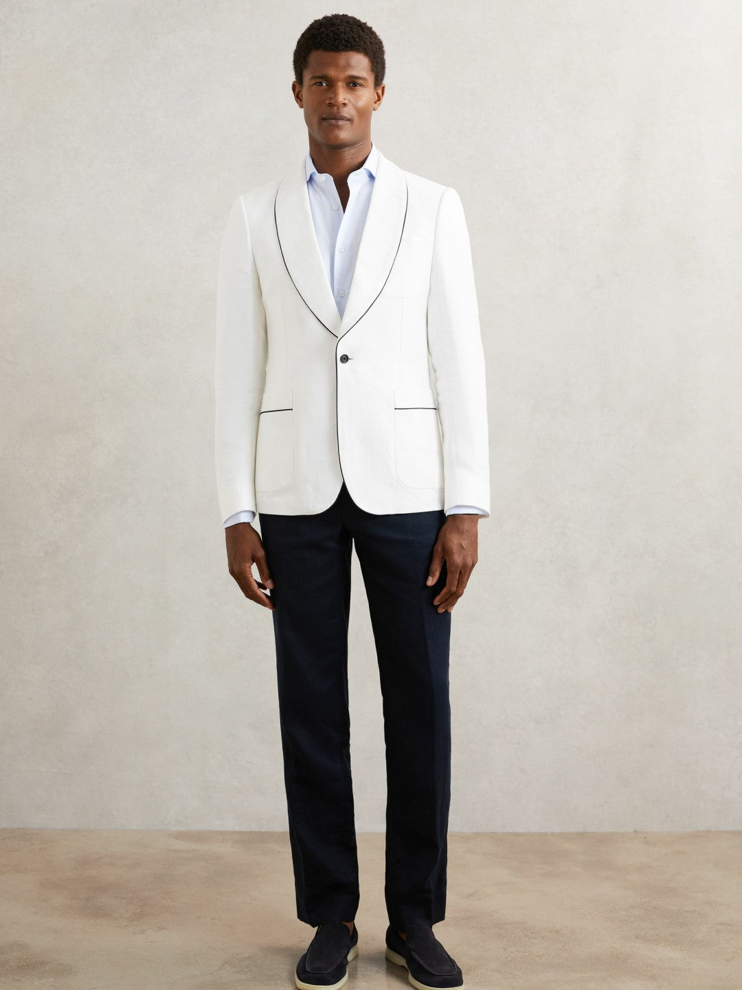 Reiss | Single-Breasted Blazer with Linen in Ivory White