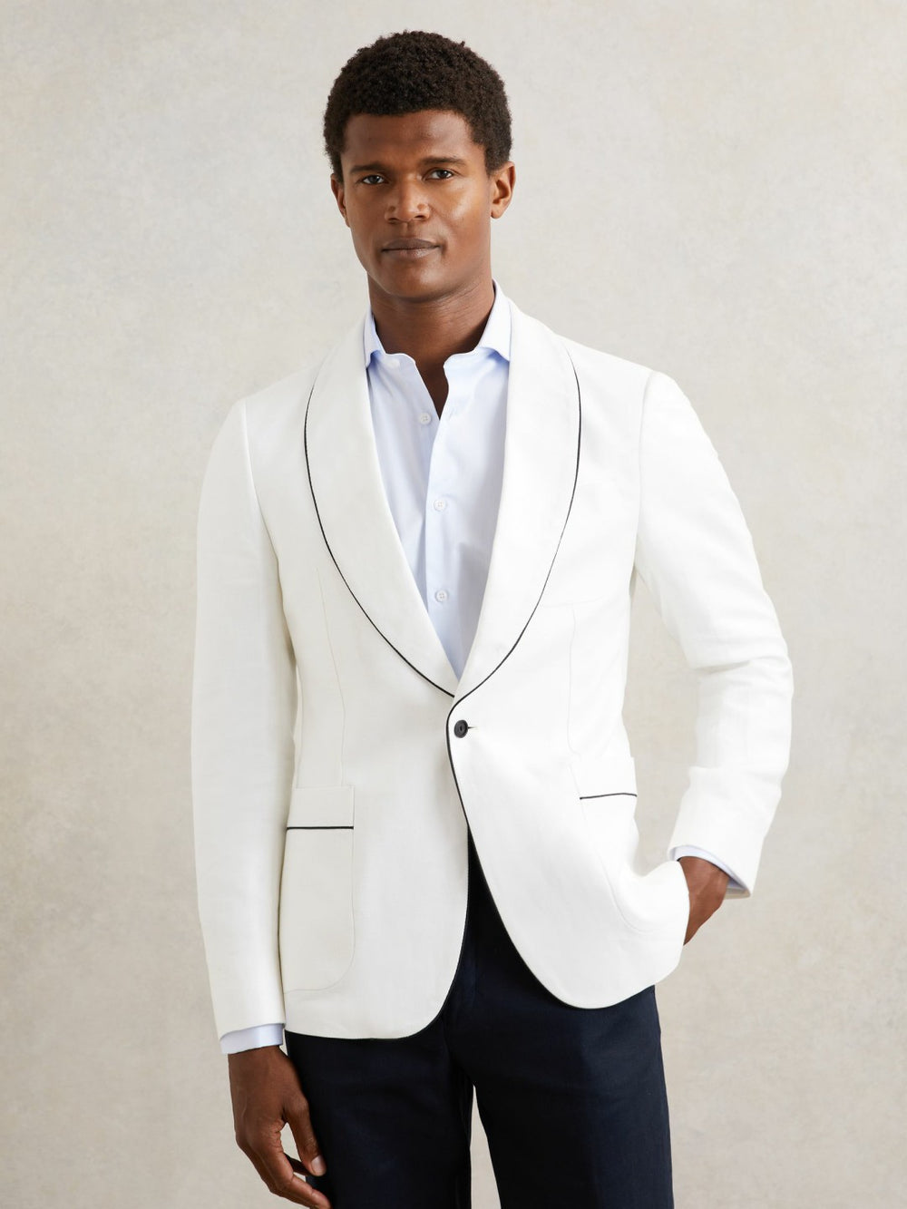 Reiss | Single-Breasted Blazer with Linen in Ivory White