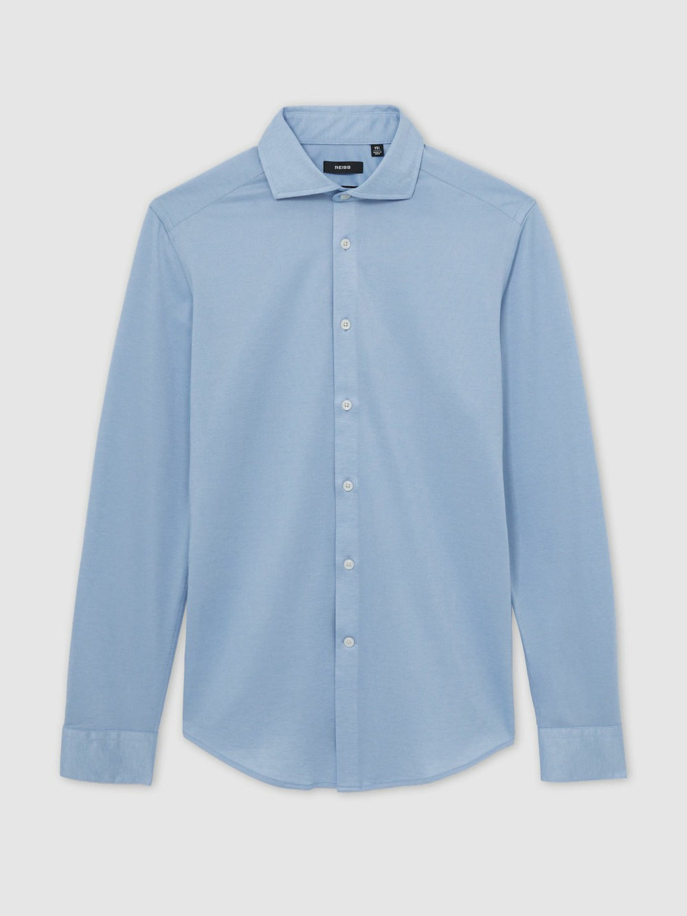 Reiss | Cotton-Blend Jersey Cutaway-Collar Shirt in Soft Blue