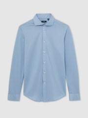 Reiss | Cotton-Blend Jersey Cutaway-Collar Shirt in Soft Blue