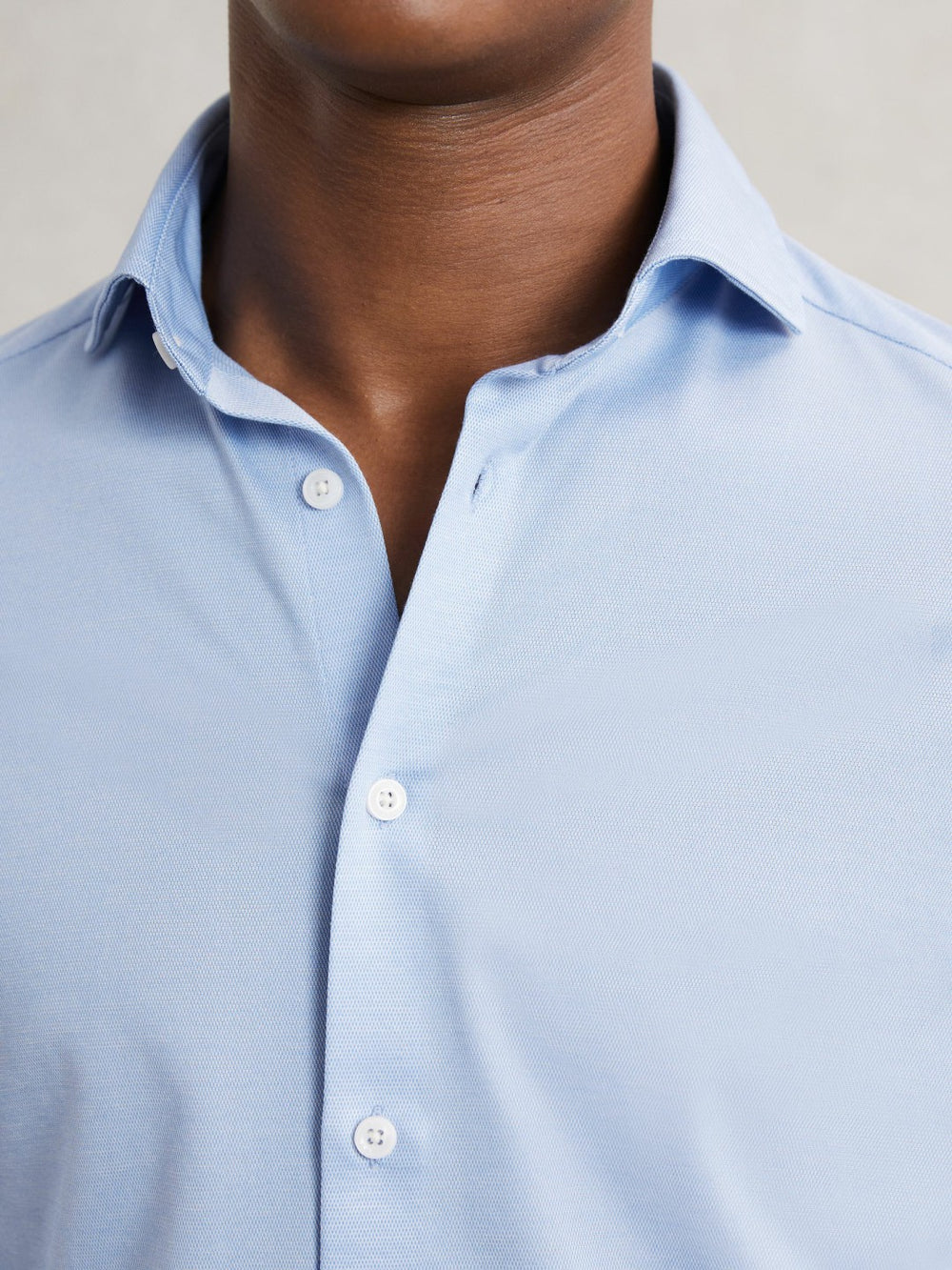Reiss | Cotton-Blend Jersey Cutaway-Collar Shirt in Soft Blue