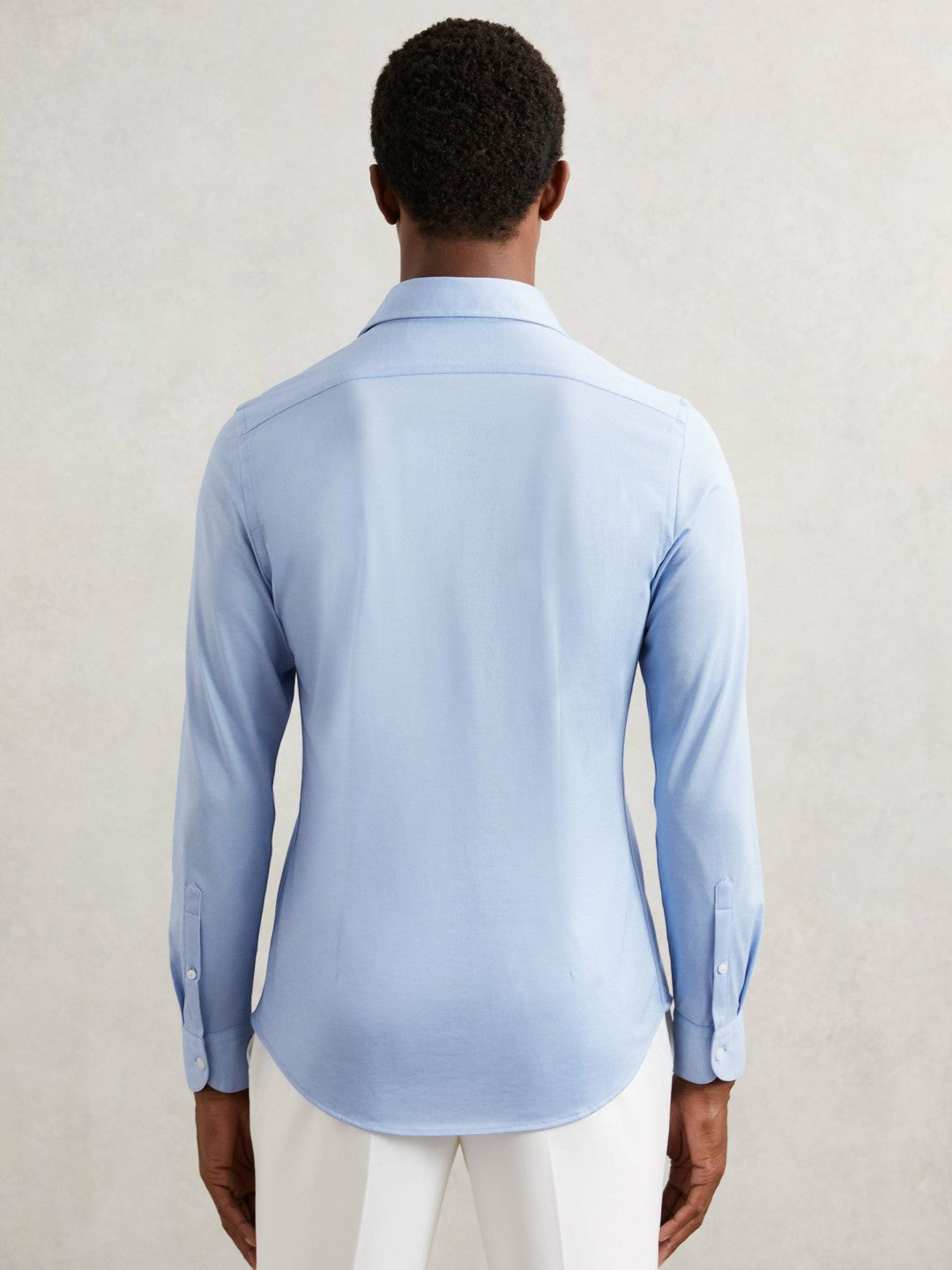 Reiss | Cotton-Blend Jersey Cutaway-Collar Shirt in Soft Blue