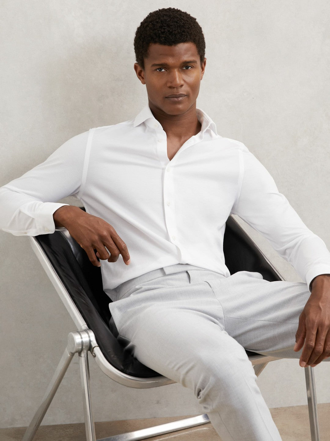 Reiss | Cotton-Blend Jersey Cutaway-Collar Shirt in White