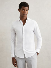 Reiss | Cotton-Blend Jersey Cutaway-Collar Shirt in White