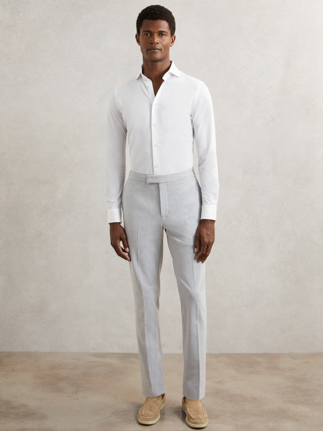 Reiss | Cotton-Blend Jersey Cutaway-Collar Shirt in White