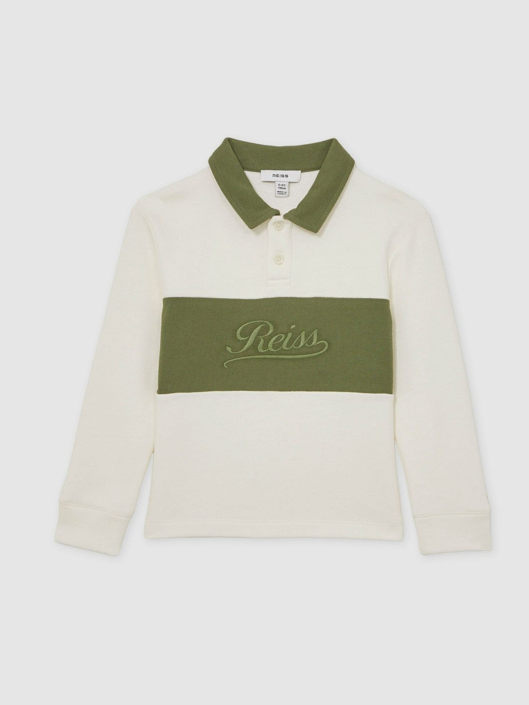 Reiss | 13-14 yrs Cotton Logo-Embroidery Rugby Polo Shirt in Forset Green/White