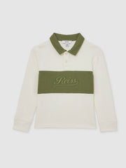 Reiss | 13-14 yrs Cotton Logo-Embroidery Rugby Polo Shirt in Forset Green/White