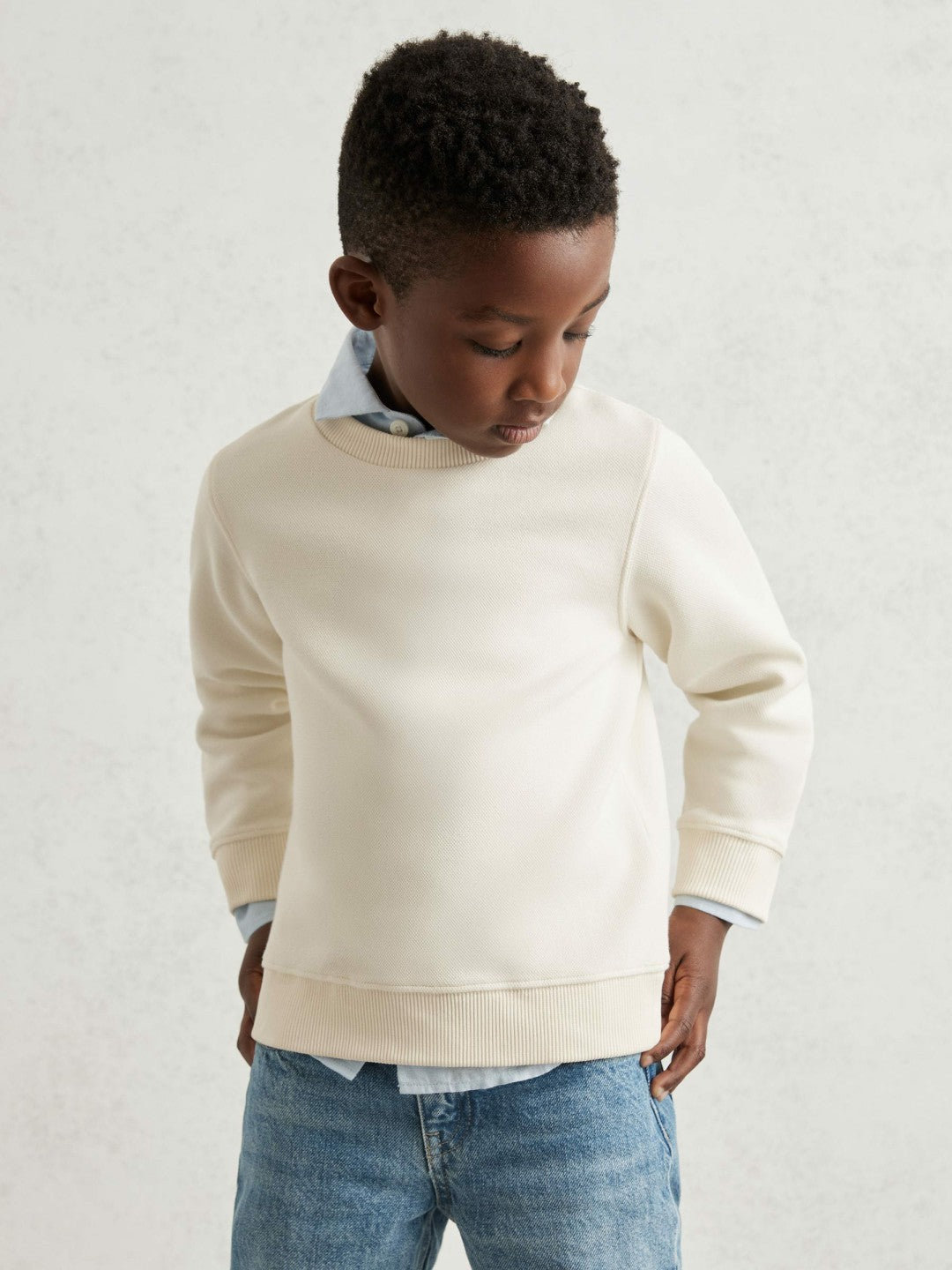Reiss | 3-9 yrs Cotton-Blend Textured Sweatshirt in Off White