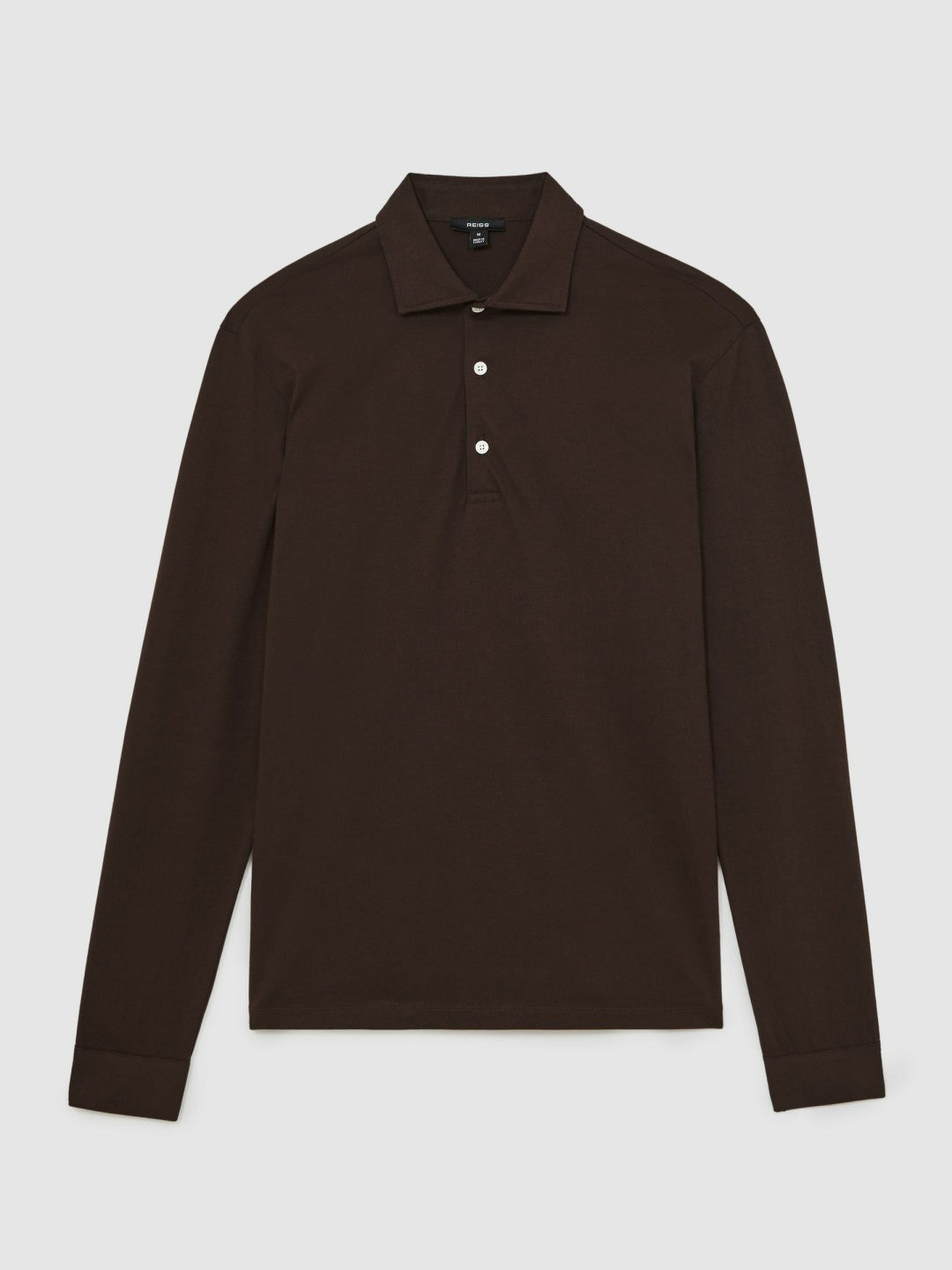 Reiss | Cotton-Jersey Long Sleeve Polo Shirt in Brown