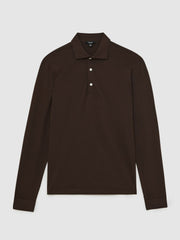 Reiss | Cotton-Jersey Long Sleeve Polo Shirt in Brown