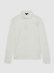 Reiss | Cotton-Jersey Long Sleeve Polo Shirt in White