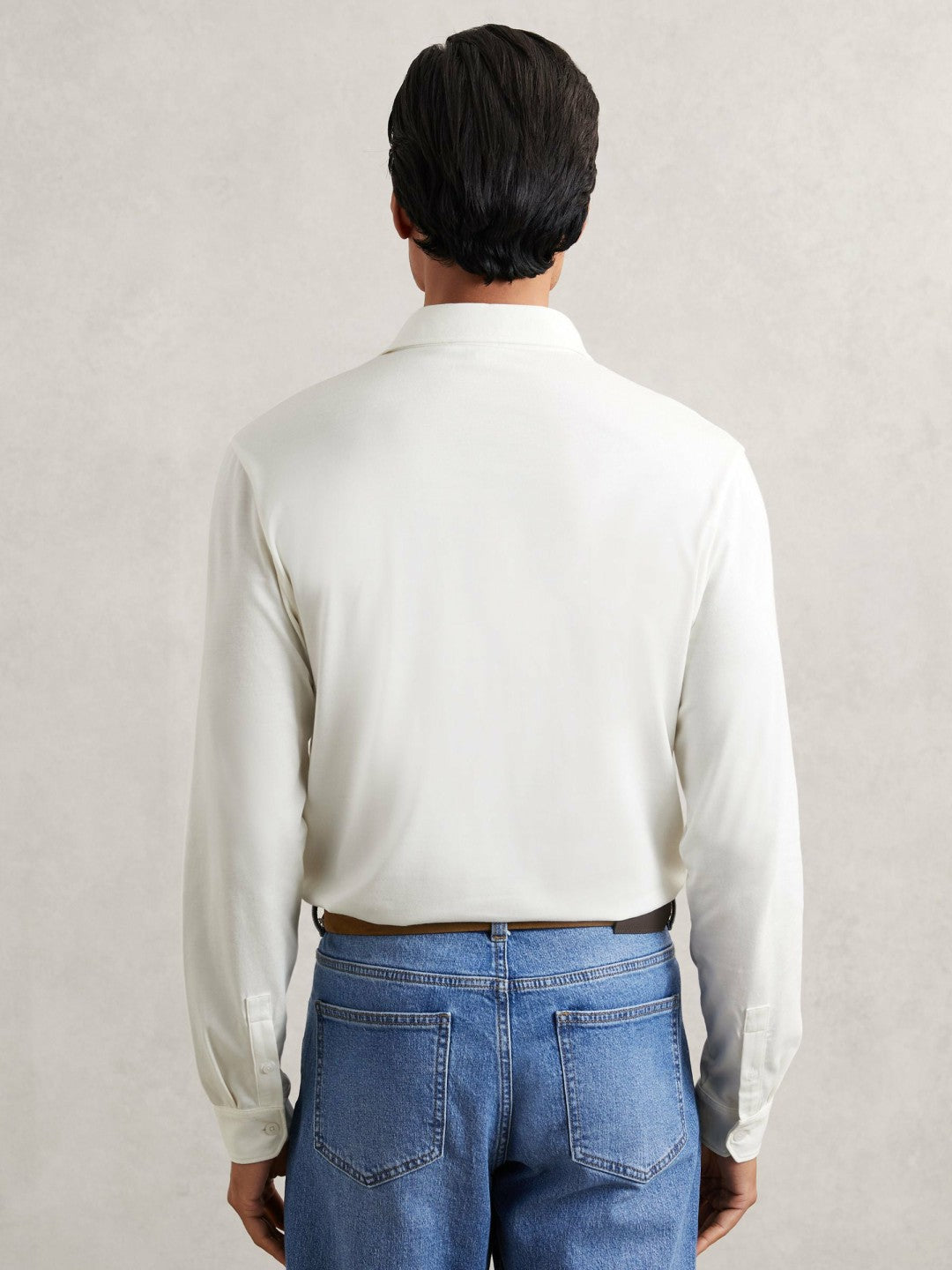 Reiss | Cotton-Jersey Long Sleeve Polo Shirt in White