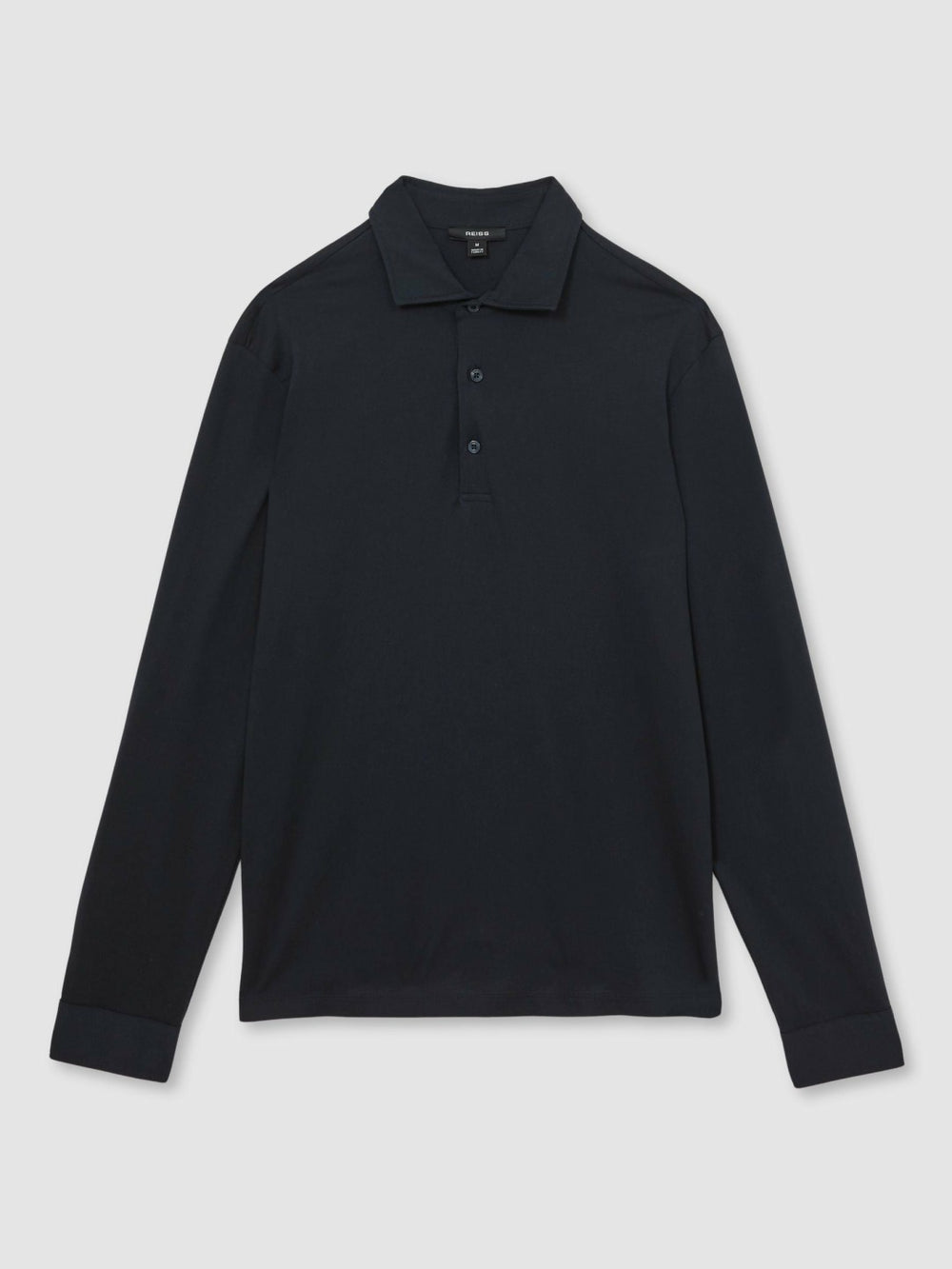 Reiss | Cotton-Jersey Long Sleeve Polo Shirt in Navy