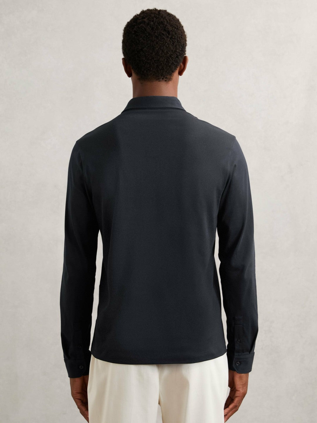Reiss | Cotton-Jersey Long Sleeve Polo Shirt in Navy