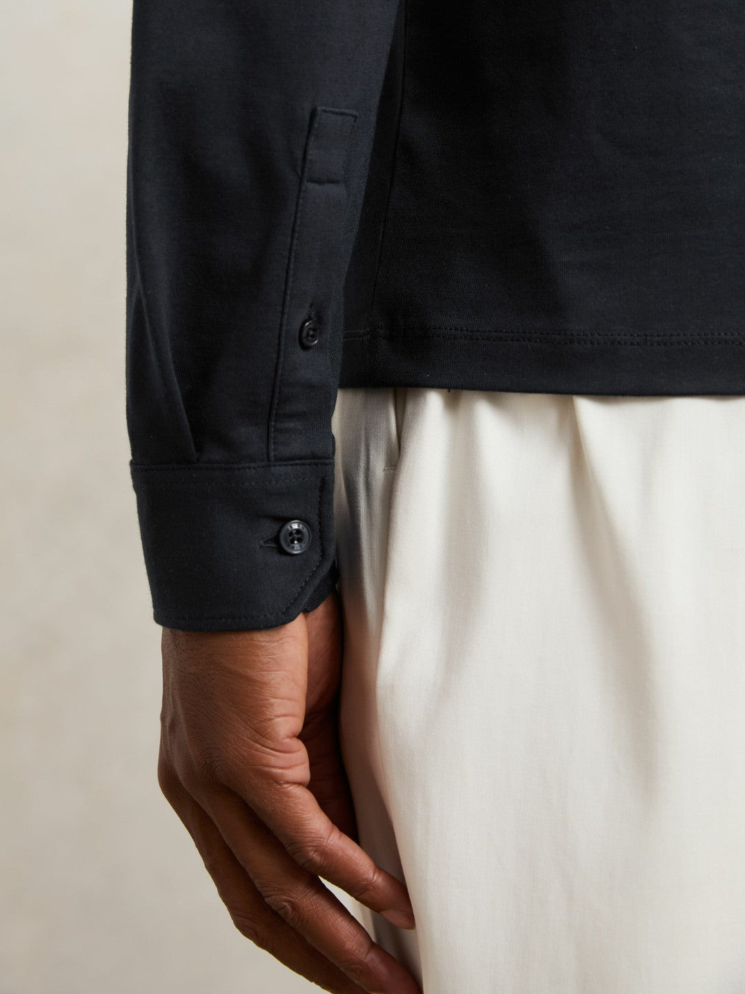 Reiss | Cotton-Jersey Long Sleeve Polo Shirt in Navy