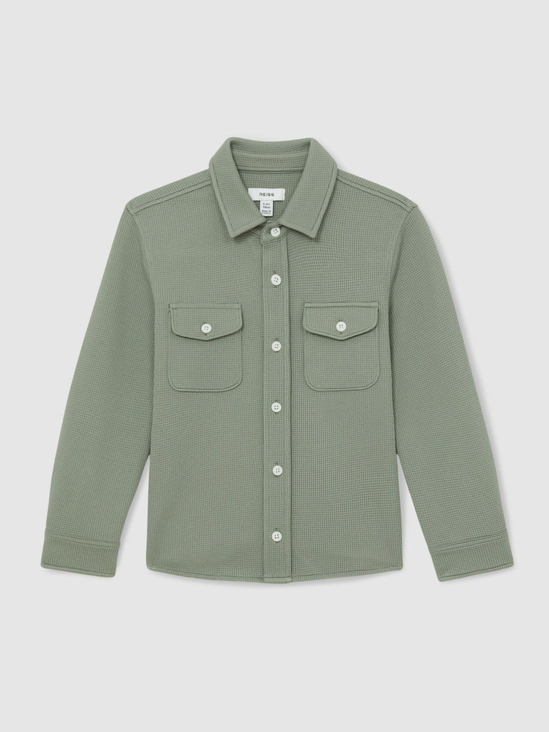Reiss | 13-14 yrs Waffle-Textured Twin-Pocket Overshirt in Sage