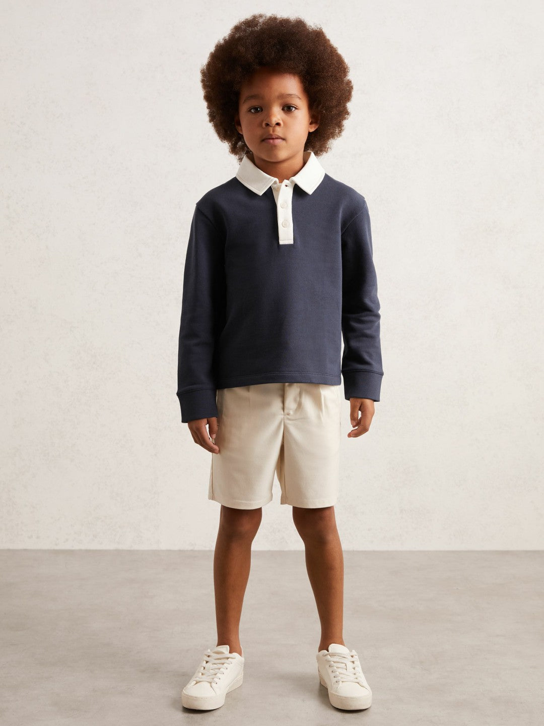 Reiss | Cotton Half-Button Rugby Polo Shirt in Navy/White