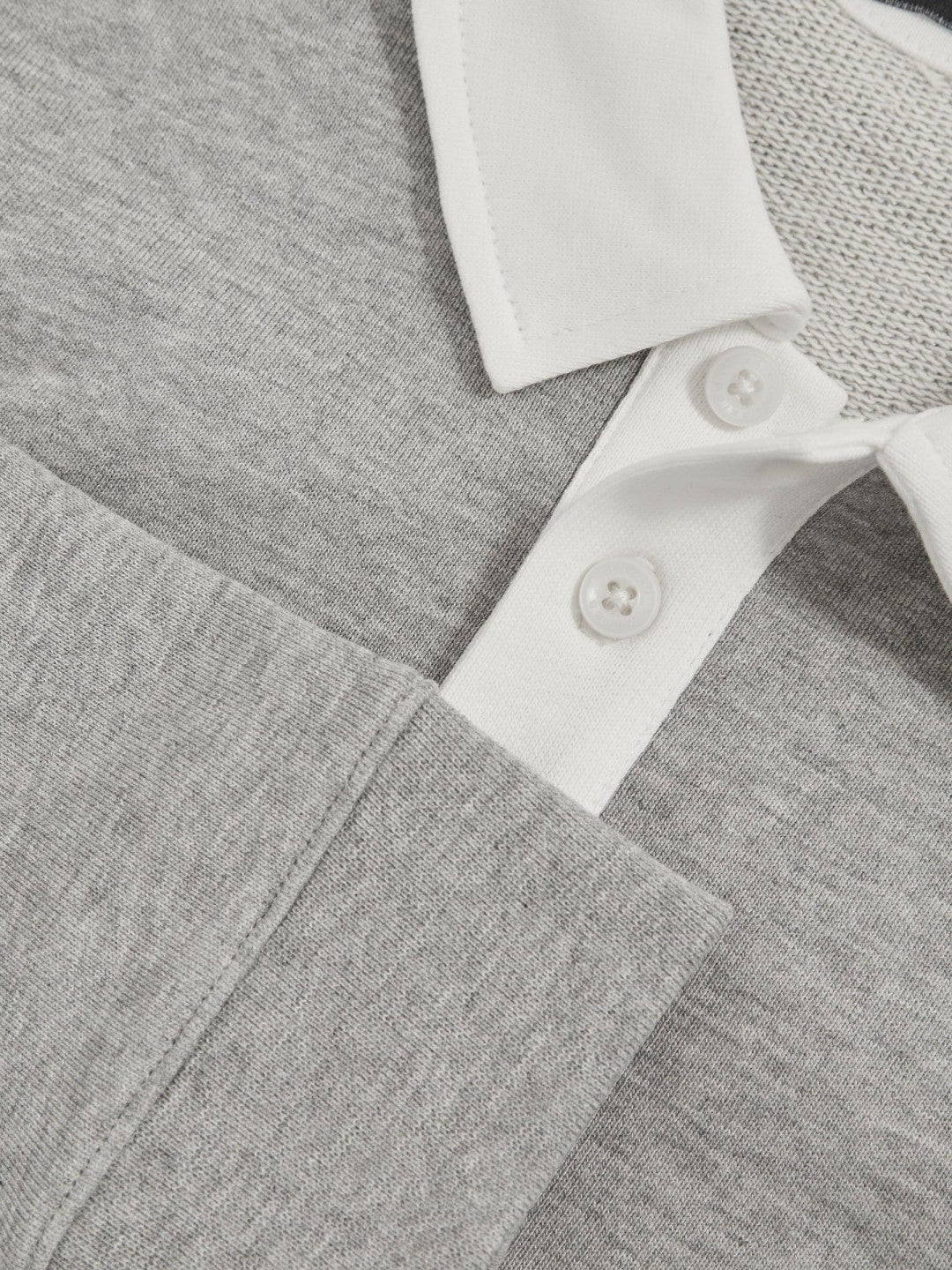Reiss | Cotton Half-Button Rugby Polo Shirt in Grey Marl/White