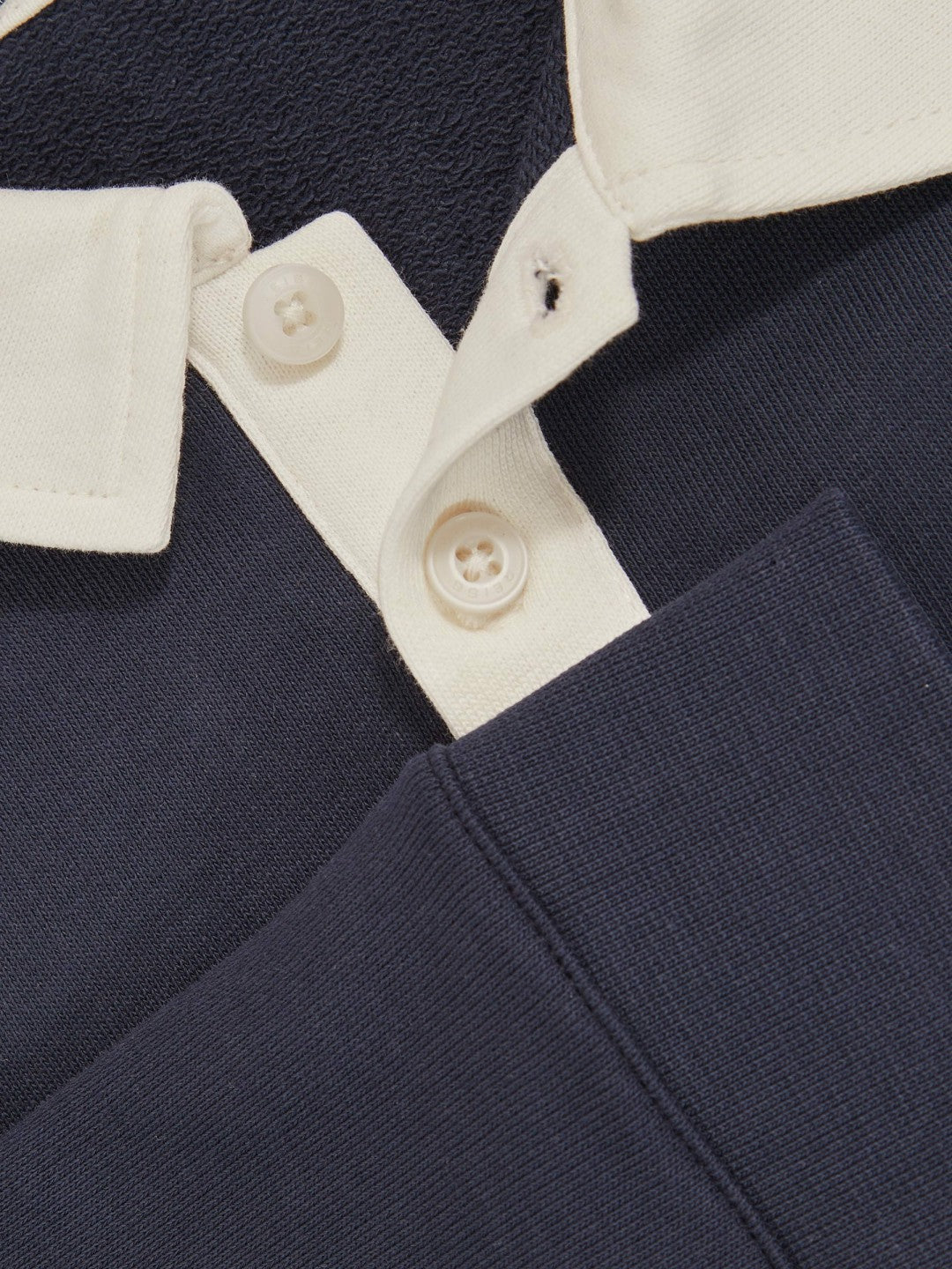Reiss | Cotton Half-Button Rugby Polo Shirt in Navy/White