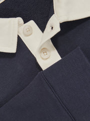 Reiss | Cotton Half-Button Rugby Polo Shirt in Navy/White