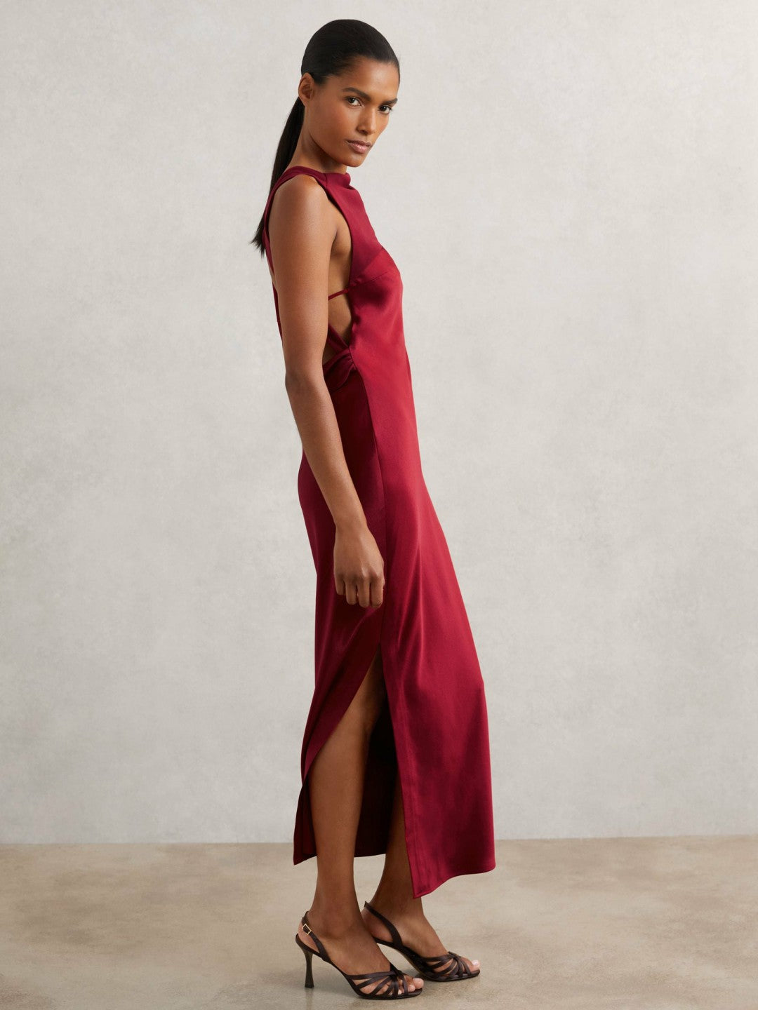 Reiss | Back Detail Midi Dress in Red