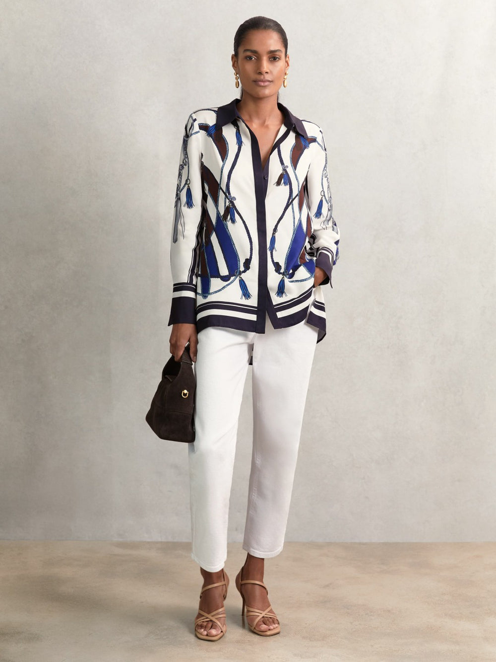Reiss | Scarf Print Colourblock Shirt in Navy