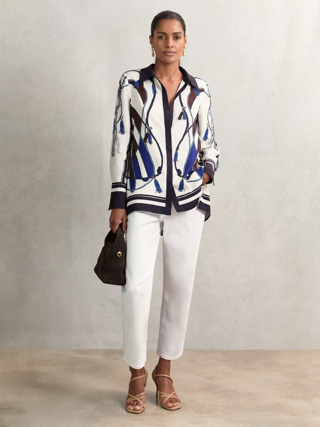 Reiss | Scarf Print Colourblock Shirt in Navy