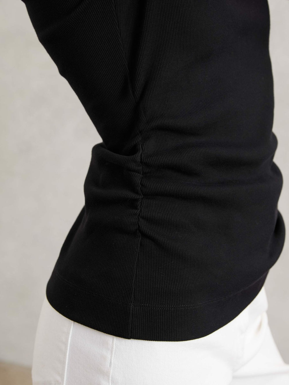 Reiss | Cotton Long-Sleeve Ruched T-Shirt with Stretch in Black
