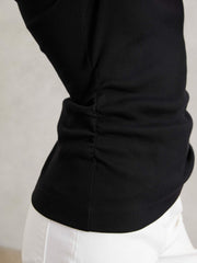 Reiss | Cotton Long-Sleeve Ruched T-Shirt with Stretch in Black