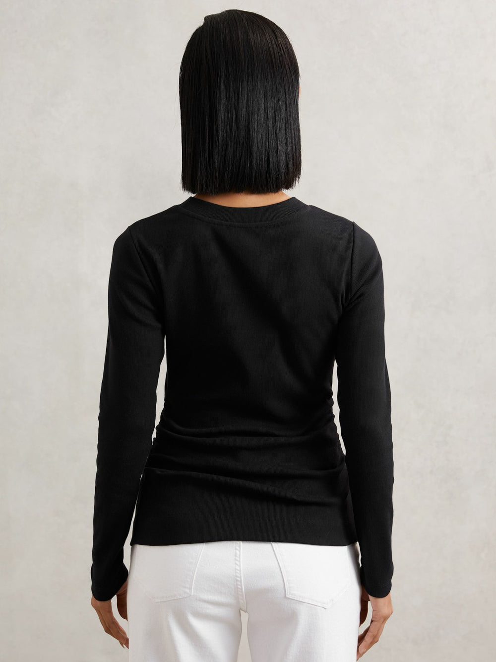 Reiss | Cotton Long-Sleeve Ruched T-Shirt with Stretch in Black