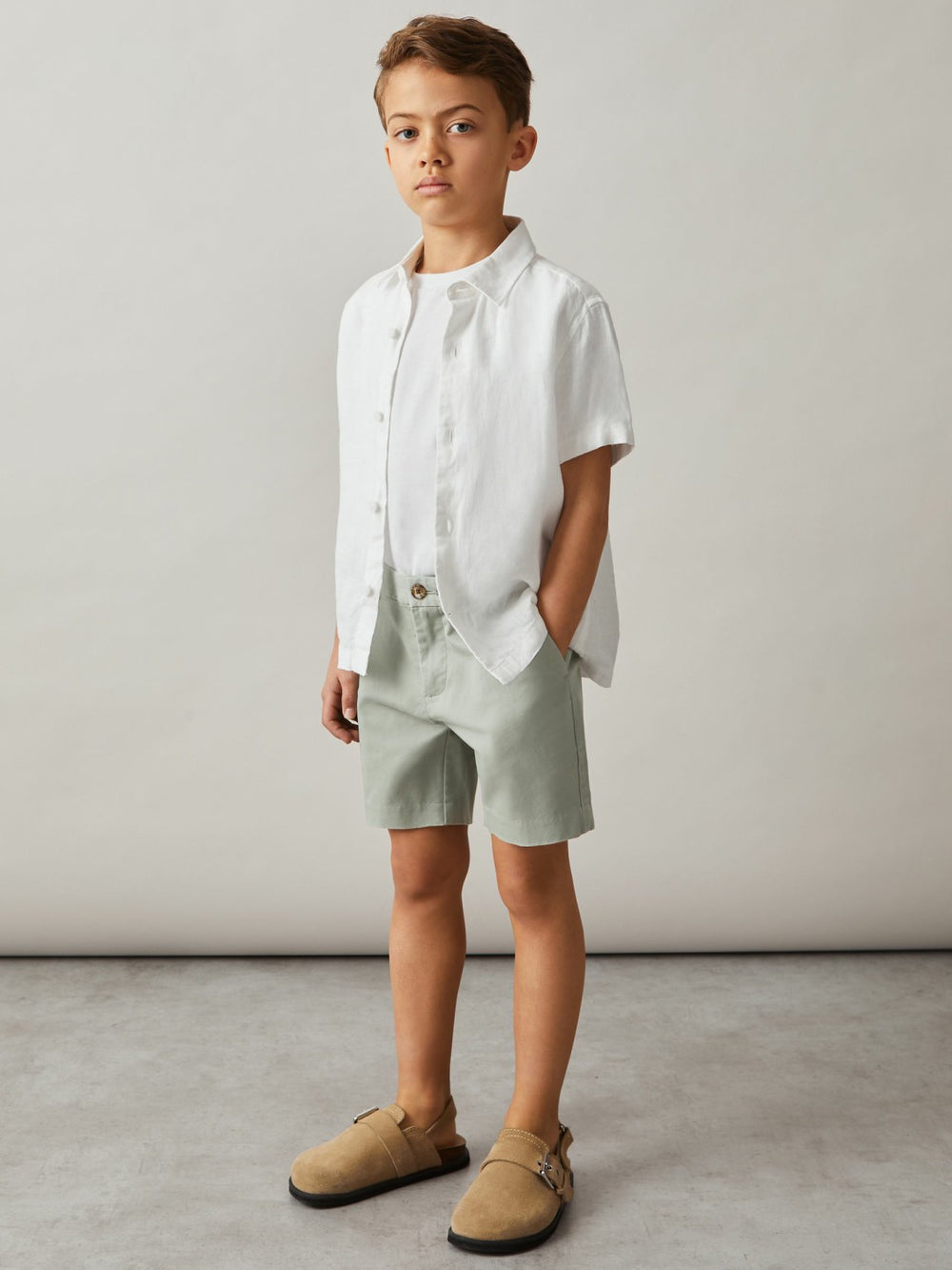 Reiss | 3-9 yrs Cotton Chino Shorts with Stretch in Pistachio