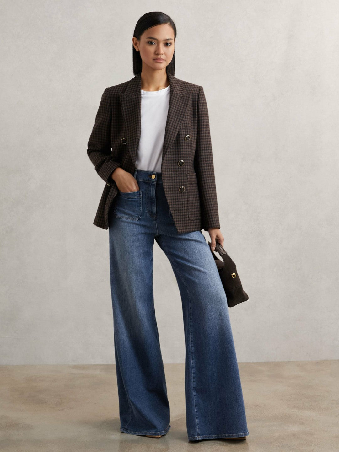 Reiss | Petite Patch Pocket Wide Leg Jeans in Mid Blue
