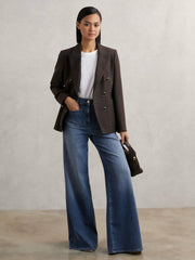 Reiss | Petite Patch Pocket Wide Leg Jeans in Mid Blue