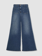 Reiss | Petite Patch Pocket Wide Leg Jeans in Mid Blue