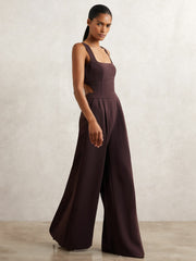 Reiss | Wide-Leg Cut-Out Jumpsuit in Burgundy