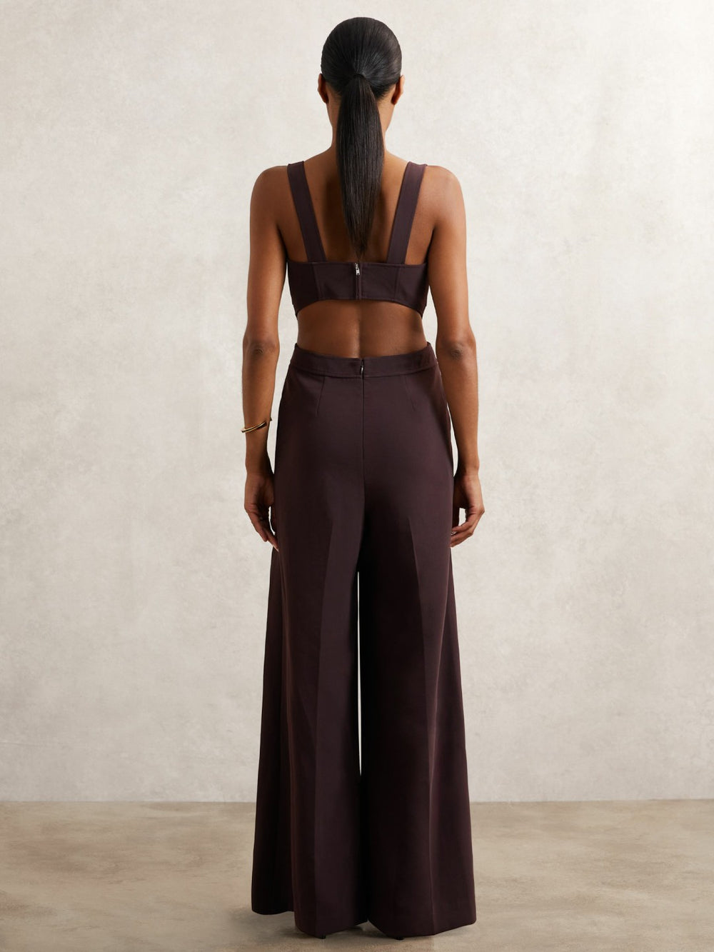 Reiss | Wide-Leg Cut-Out Jumpsuit in Burgundy