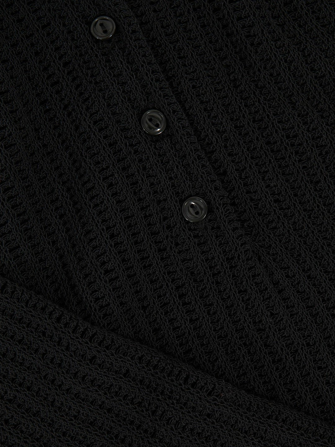 Reiss | Open-Knit Long-Sleeve Polo Top in Black