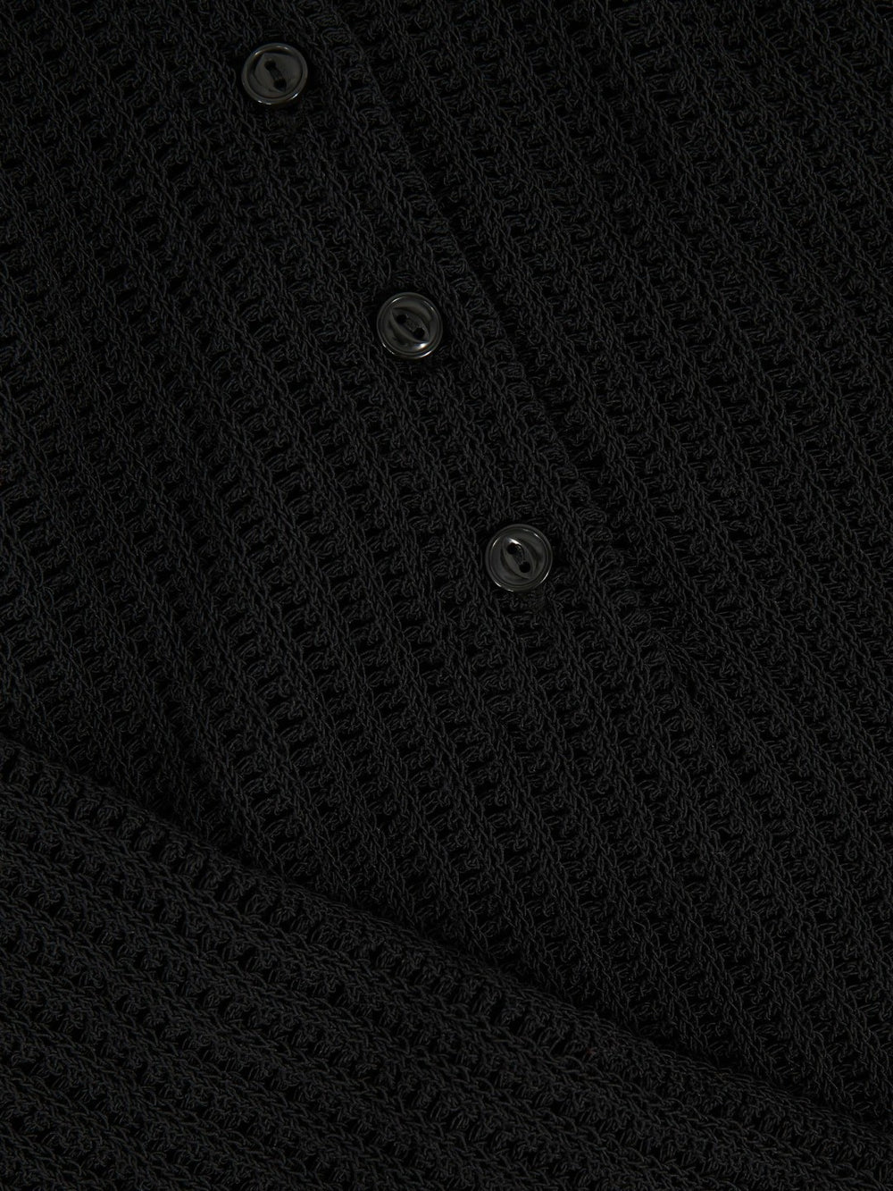 Reiss | Open-Knit Long-Sleeve Polo Top in Black