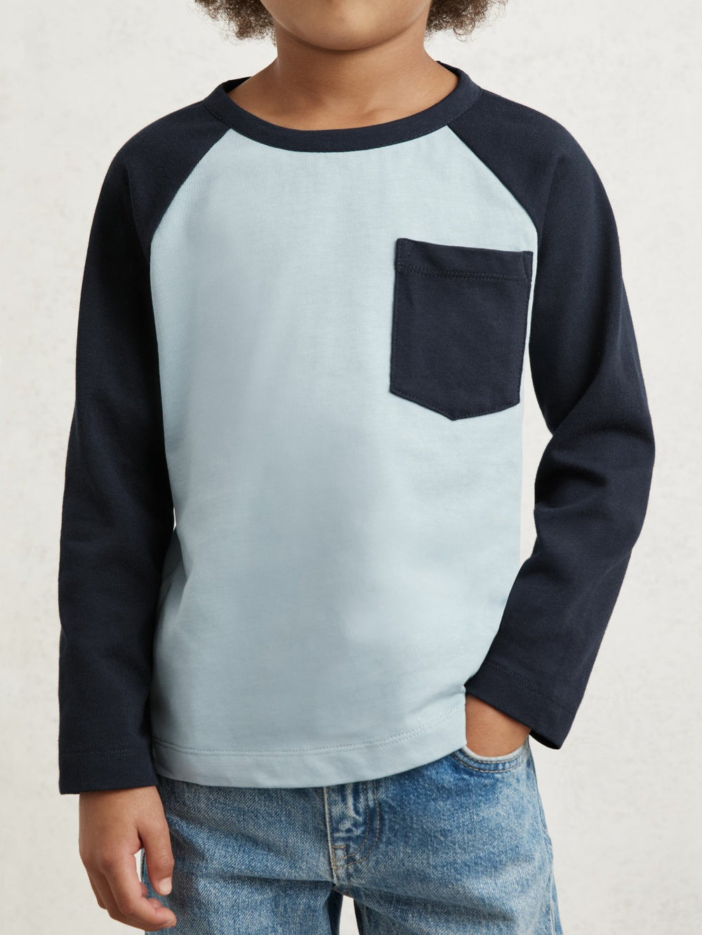 Reiss | 13-14 yrs Cotton Colour-Block Long-Sleeve T-Shirt in Navy Blue