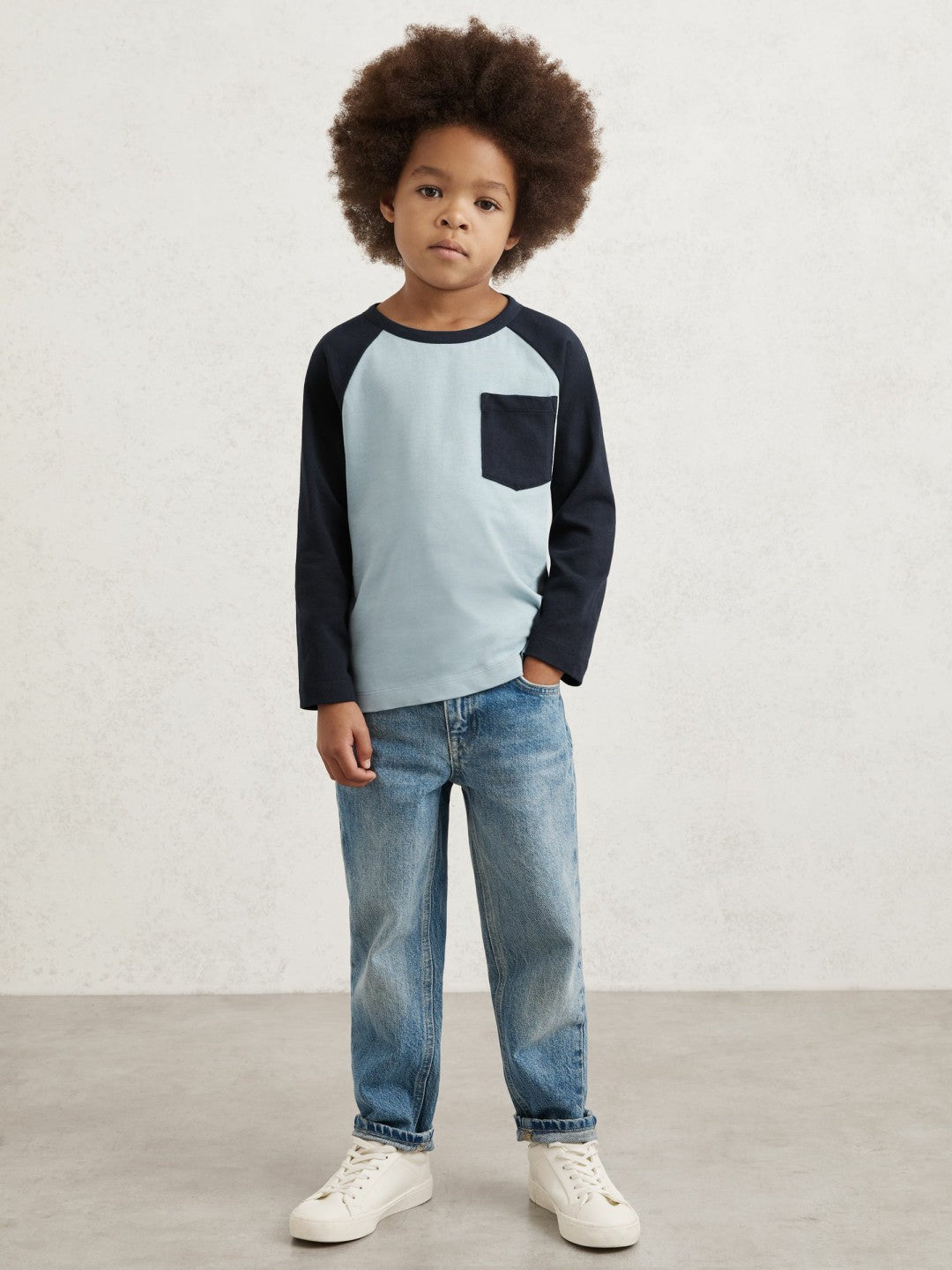 Reiss | 13-14 yrs Cotton Colour-Block Long-Sleeve T-Shirt in Navy Blue